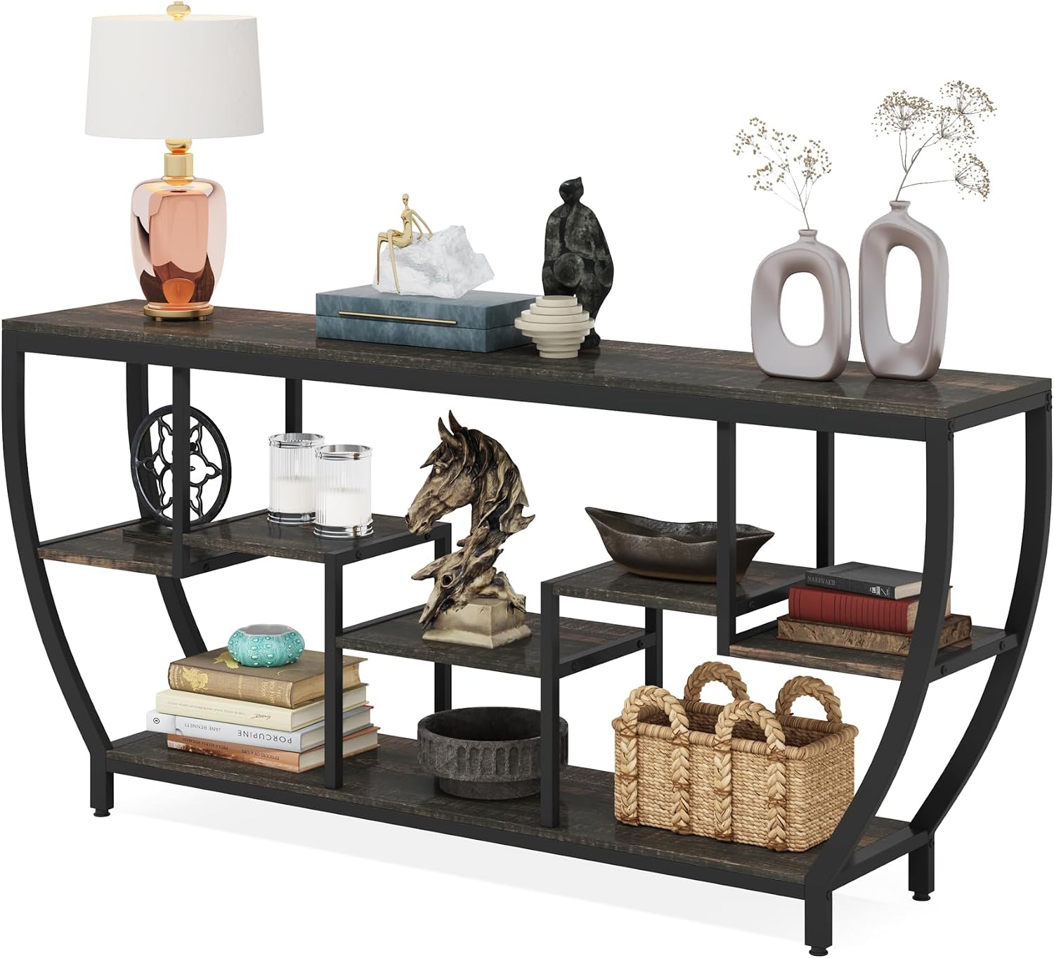Tribesigns 70.9 Inch Long Sofa Table with Shelves, Rustic Console Table with Storage, Industrial Entryway Table TV Stand, Behind Couch Table Accent Tables for Living Room, Hallway, Foyer, Dark Grey