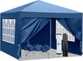 10x10 Pop Up Canopy Tent with Sidewalls, 3 Height Adjustable Beach Tent with Carrying Bag, 8 Stakes & 4 Ropes, Easy Set Up Gazebo for Events, Party, Wedding (10x10FT Blue with 4Sidewalls)