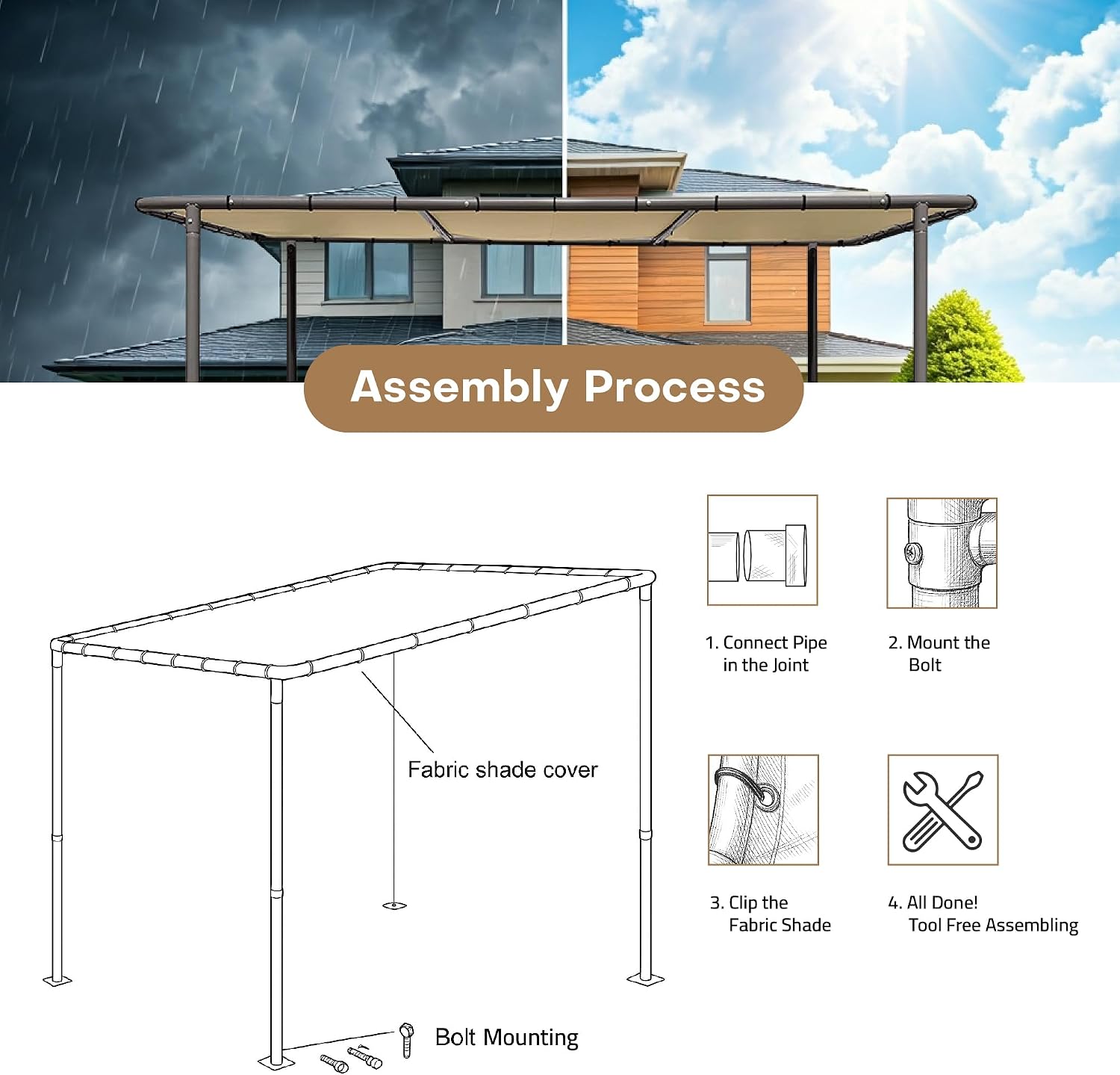 10' x 6' Lean-to Gazebo Canopy – Wall-Mounted Patio Awning with Sloped Roof, UV & Water-Resistant Cover, Powder-Coated Steel Frame – Outdoor Pergola for Deck, Garden, or Backyard Shade