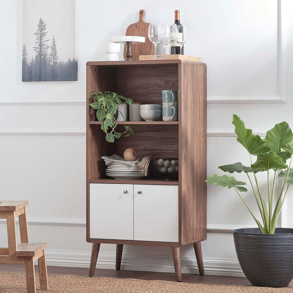 Modway EEI-6230-WAL-WHI Transmit Display Cabinet Bookshelf, Walnut White