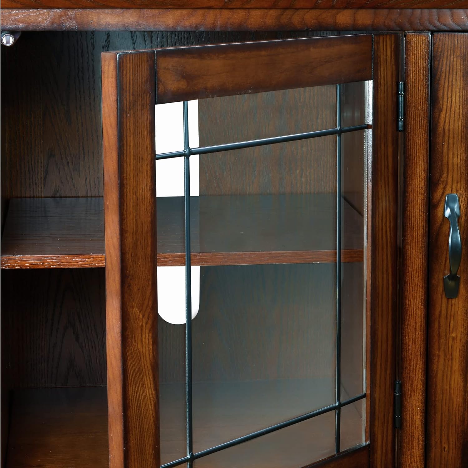 Leick Home 80385 Leaded Glass Three Door Corner TV Stand with Enclosed Storage For 50' TV's, Burnished Oak