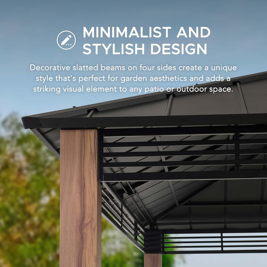 SUNJOY 13 x 15 ft. Hardtop Gazebo, Outdoor Patio Black Steel Frame Gazebo with 2-Tier Steel Roof,for Ultimate Outdoor Enjoyment, for All-Season Comfort