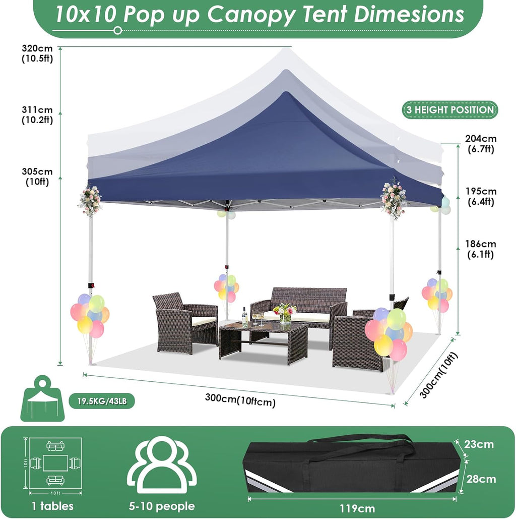 COBIZI Canopy 10x10 Pop Up Canopy Tent with Sidewalls, Commercial Party Tent Ez Waterproof Outdoor Instant Gazebo UV 50+ Event Shelter, Garden Tents for Parties Camping with Sandbags,Dark Blue