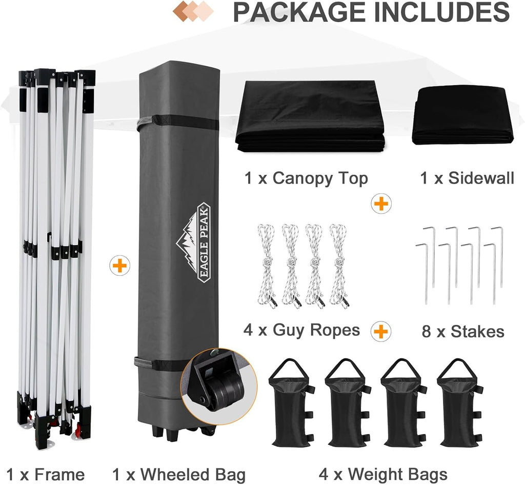 EAGLE PEAK Commercial Canopy 12x12 Pop Up Canopy Tent with 1 Sidewall, Easy Setup Heavy Duty Instant Event Shelter for Vendors & Markets, Outdoor Sun Shade, Black