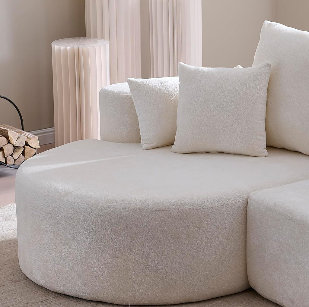 Christopher Knight Home Carden 106' Curved Modular Sectional Sofa, Comfy Sofa Couch with Chaise Lounge, Modern Cloud Couch with Deep Seat, Fabric Upholstered Seating Set for Living Room Bedroom, White