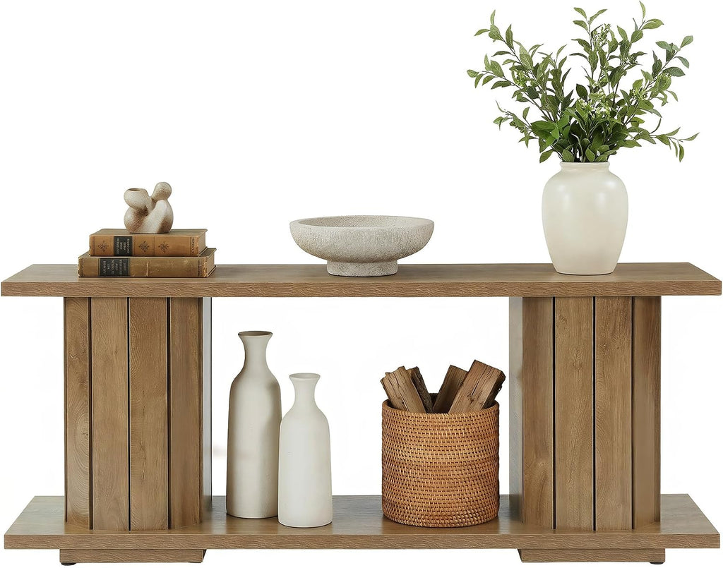 LITTLE TREE Wooden TV Stand for 60/65/70 Inch TVs, Entertainment Center with Open Storage Shelves, Farmhouse TV Console Media Television Stands for Living Room, Bedroom, Natural Wood Color