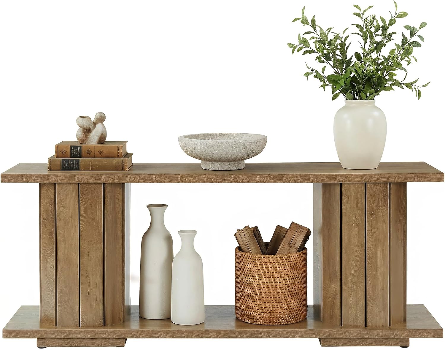 LITTLE TREE Wooden TV Stand for 60/65/70 Inch TVs, Entertainment Center with Open Storage Shelves, Farmhouse TV Console Media Television Stands for Living Room, Bedroom, Natural Wood Color
