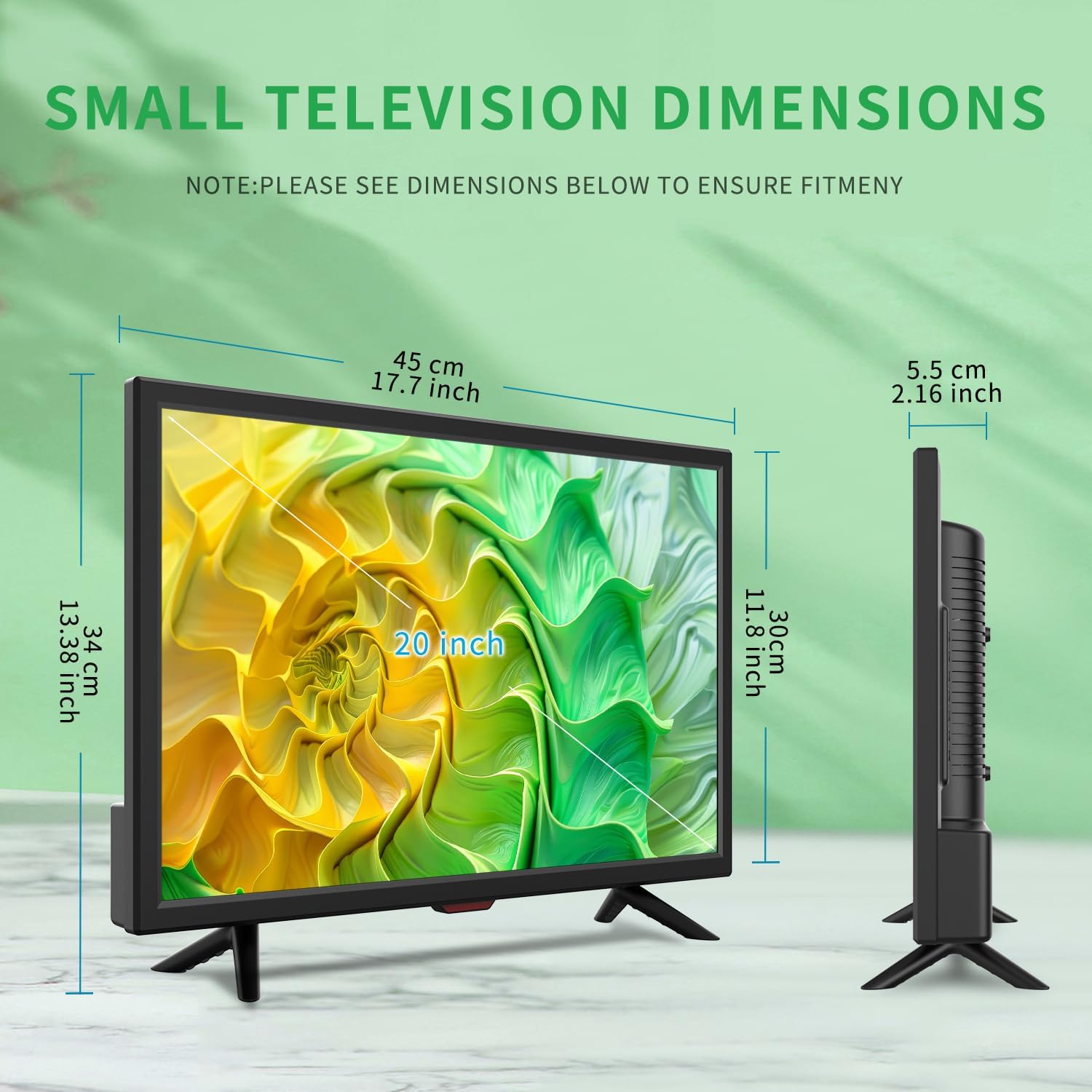 Jexiop TV 20 inch,Full Viewing Angles 1080P HD,Small Kitchen Wall-Mounted Digital TV-HDMI/USB Ports-Dual Power DC-12V& AC Adapter Inputs for Your Caravan&Bedroom