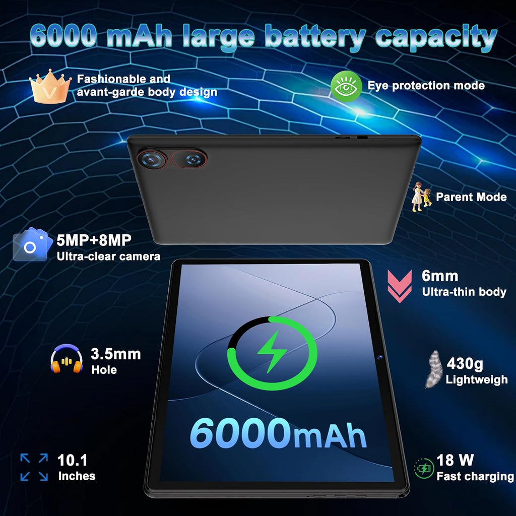 DMOAO Tablet, 2026 Android 15 Tablet with Gemini AI, 30GB RAM 64GB ROM /1TB TF, 6000mAh Battery, Octa-Core 2.0GHz, 10.1 Inch FHD Display, Widevine L1, 2 in 1 Tablets with Keyboard Mouse(Black)