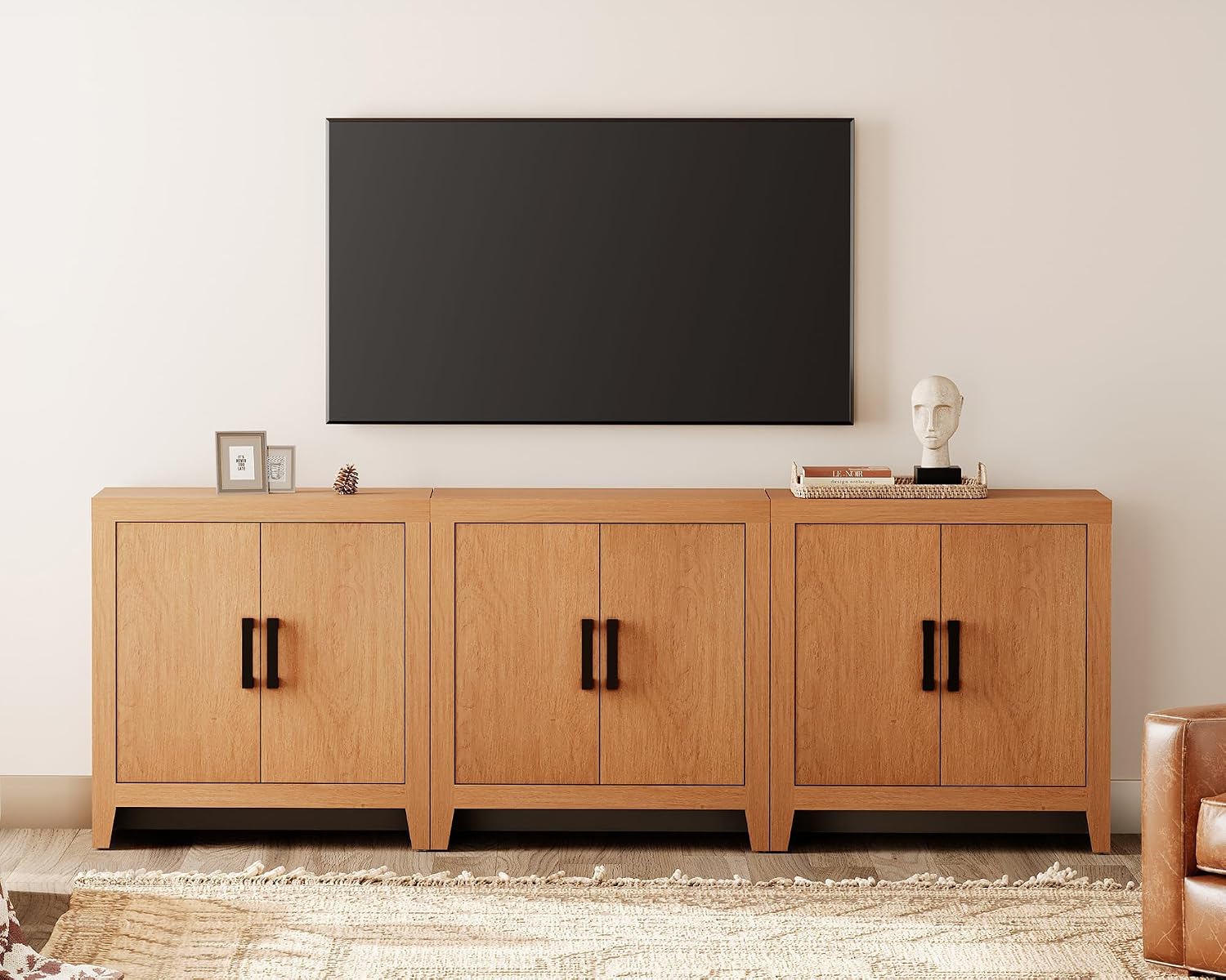 WAMPAT Farmhouse TV Stand for TVs up to 85 Inch, Rustic Wood Entertainment Center & Media Console with 6 Storage Doors, Accent Cabinet for Living Room, Hallway, Rustic Mocha