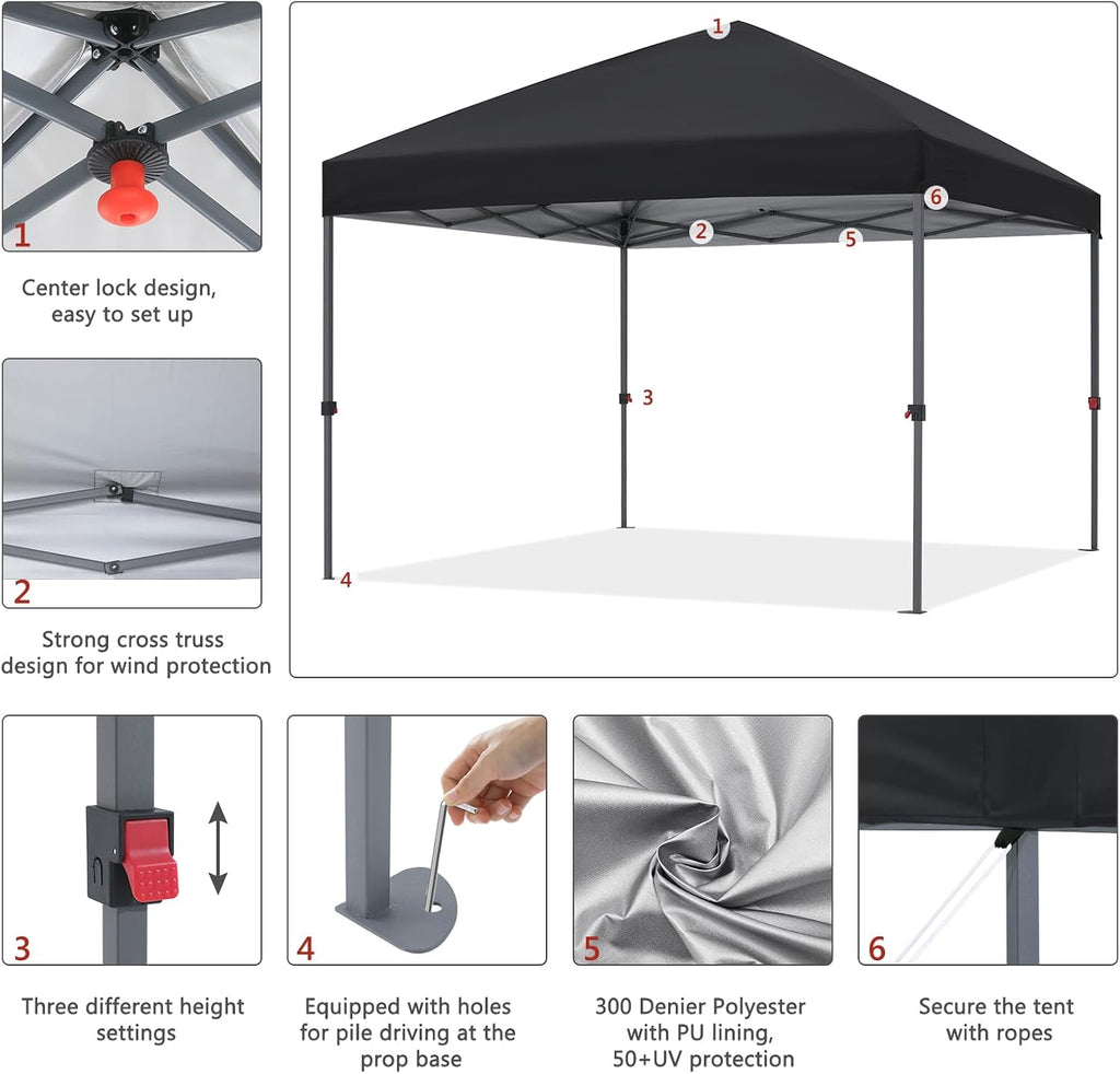 ABCCANOPY Pop Up Canopy - Outdoor Patio Portable Canopy Tent Heavy Duty for Backyard and Deck with 4 Sandbags(Black, 10x10)
