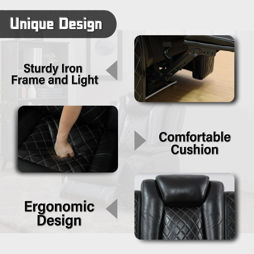 Power Recliner Set with LED Lights, Air Leather Reclining Set with USB Port/Wireless Charger/Storage Console/Cup Holder for House/HomeTheater/Apt (Black, Loveseat+2Chairs)