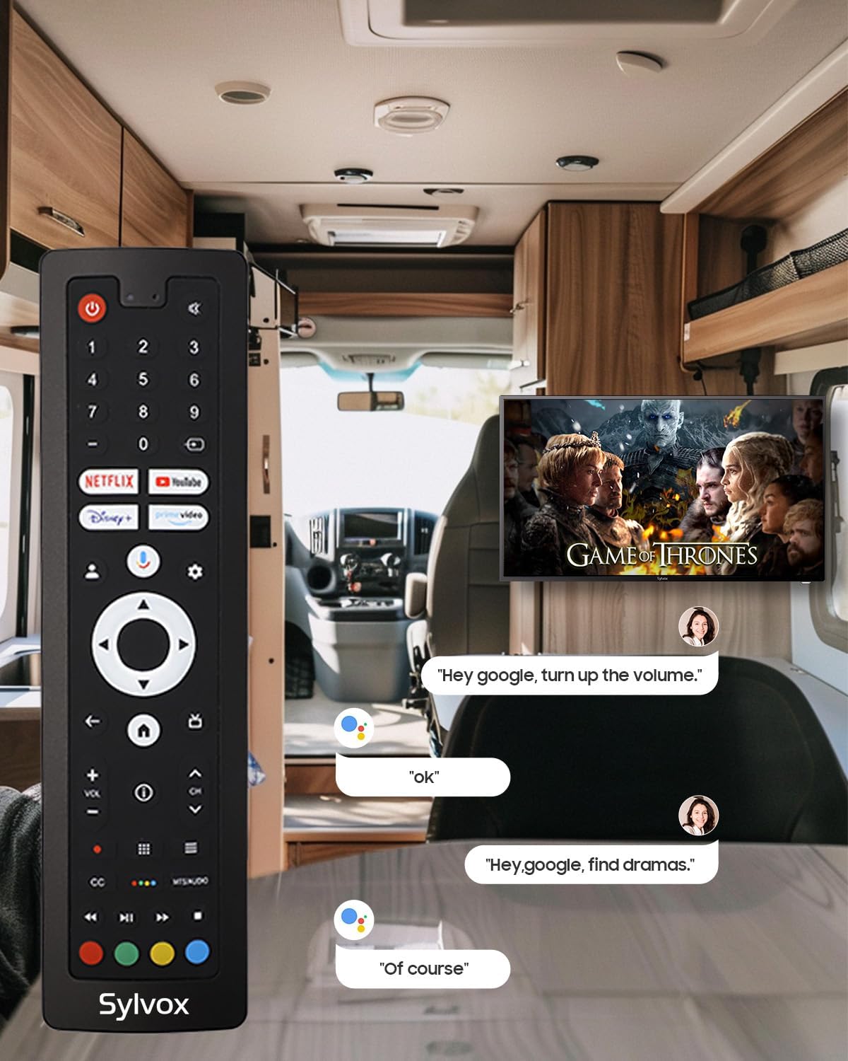 SYLVOX 40-Inch RV TV, 12 Volt Smart TV with Google OS, 178° Wide Viewing, HDMI/USB Ports, AC/DC Power, Voltage Protection for Camper, Motorhome and RV Use