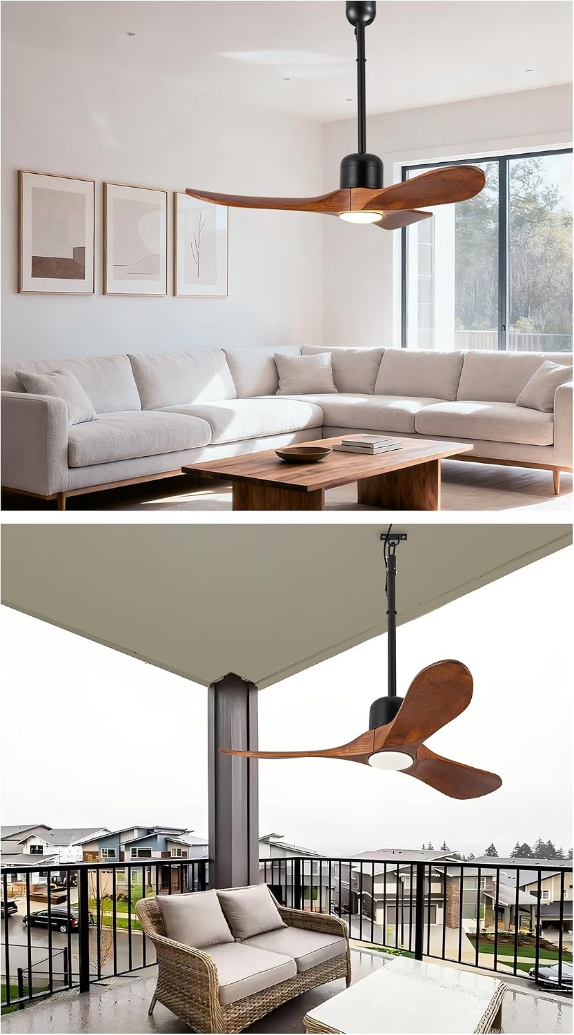 42 Inch Outdoor Ceiling Fan with Light and Remote, Wet Rated Wood Gazebo Fan with 16ft Plug-in Cord, 3 Walnut Blades Farmhouse Patio Fan, Reversible DC Motor, Memory Function, Matte Black
