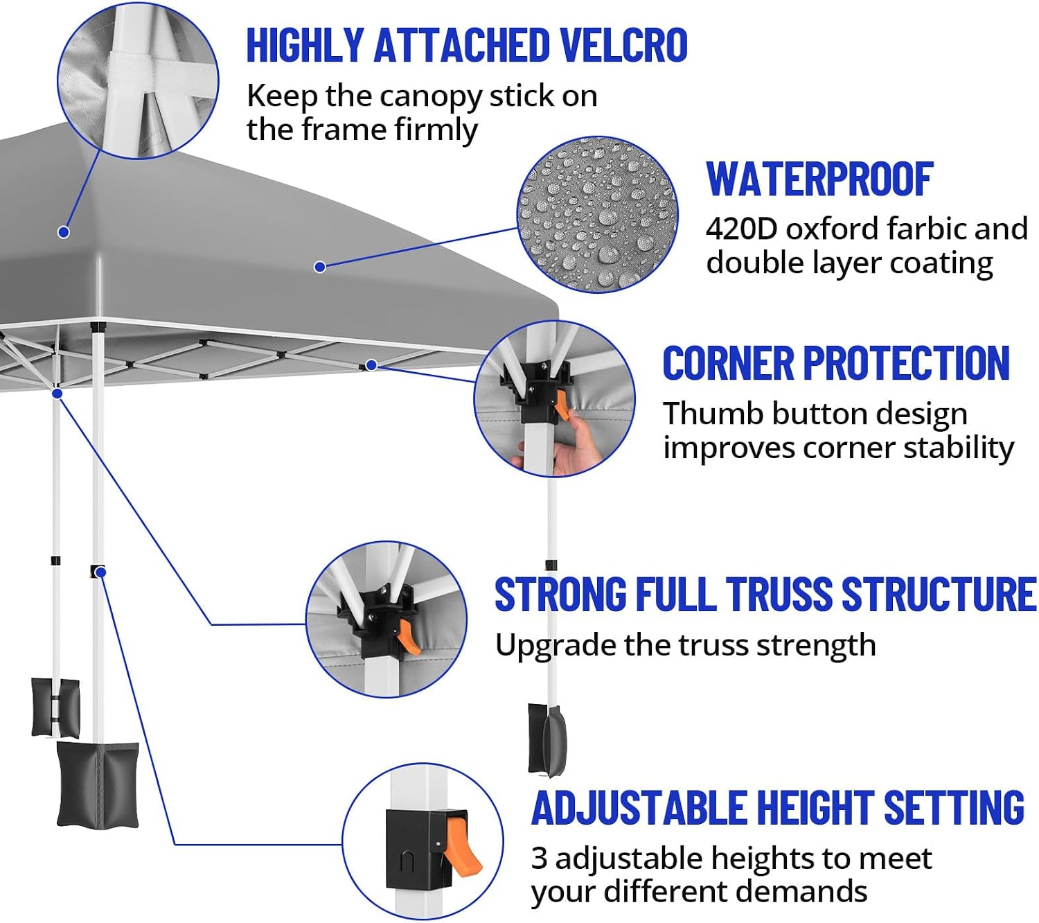 10X20Ft Pop Up Wedding Party Tent with 6 Sidewalls - Heavy Duty Commercial Outdoor Canopy, Waterproof Gazebo Canopy Tent, Canopy All Season with Storage Bag, Gray
