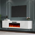 AMERLIFE Floating TV Stand with 36' Electric Fireplace, High Gloss Finish Wall Mounted Fireplace Entertainment Center with Storage for TVs Up to 78', All White