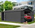 12x15FT Metal Carport, Heavy Duty Metal Garage with 2 Lockable Doors, Metal Steel Storage Shed, Metal Shed, Car Garage, Outdoor Large Garage for RV, Truck & Lawnmower -Dark Grey