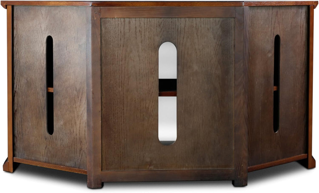Leick Home 80385 Leaded Glass Three Door Corner TV Stand with Enclosed Storage For 50' TV's, Burnished Oak