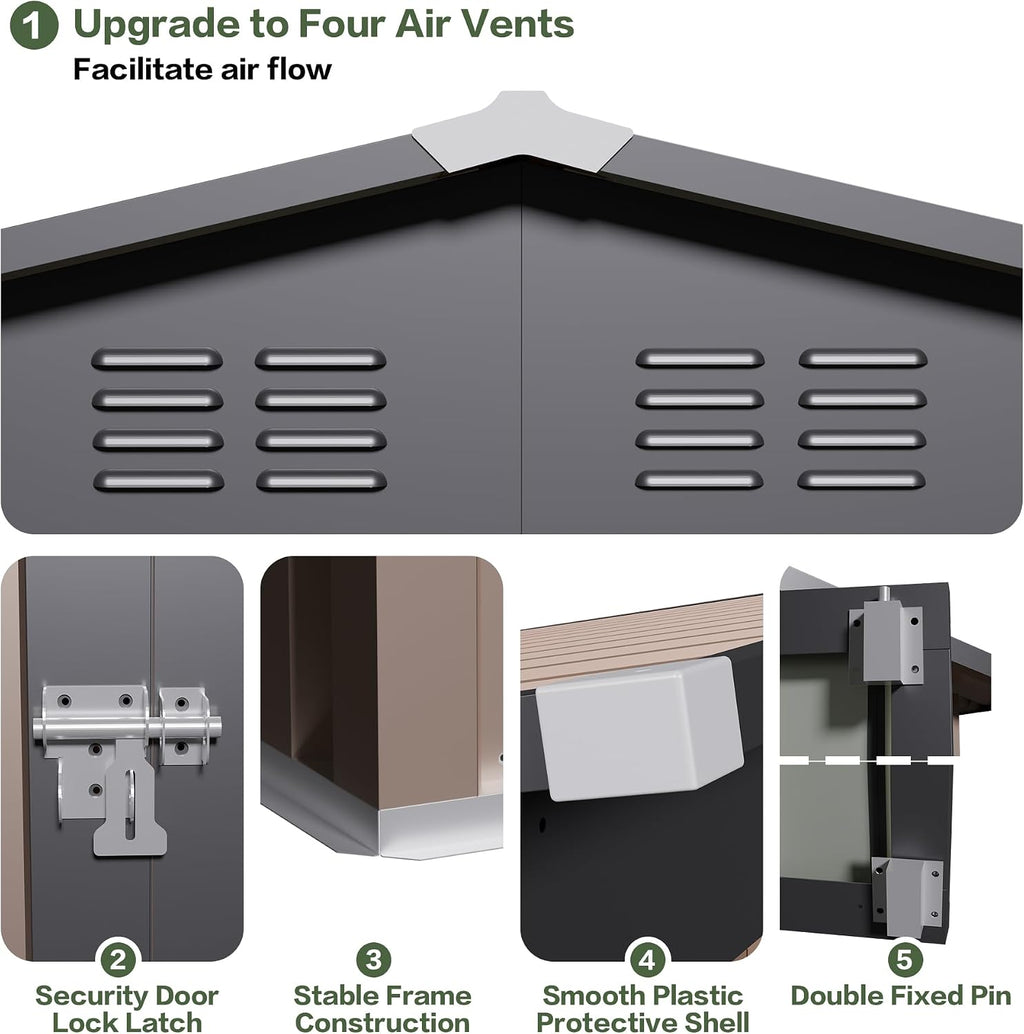 8x6 FT Outdoor Storage Shed, Galvanized Tool Shed, Metal Garden Shed with Apex Roof & Lockable Door & 2 Gloves, Waterproof Rust-Resistant for Backyard Garden Lawn Patio, Brown