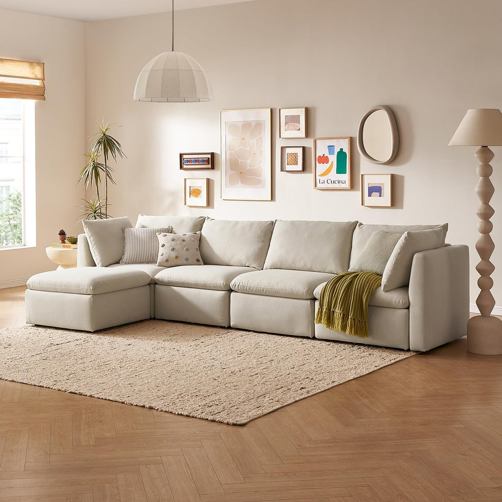 mopio Oversized Modular Sectional Sofa with Fully Removable Covers and Storage, Convertible U, L-Shaped and Sleeper Sectional, Modern Couches with Ottoman Chaise (Oat Fabric, 5 Seats, L)