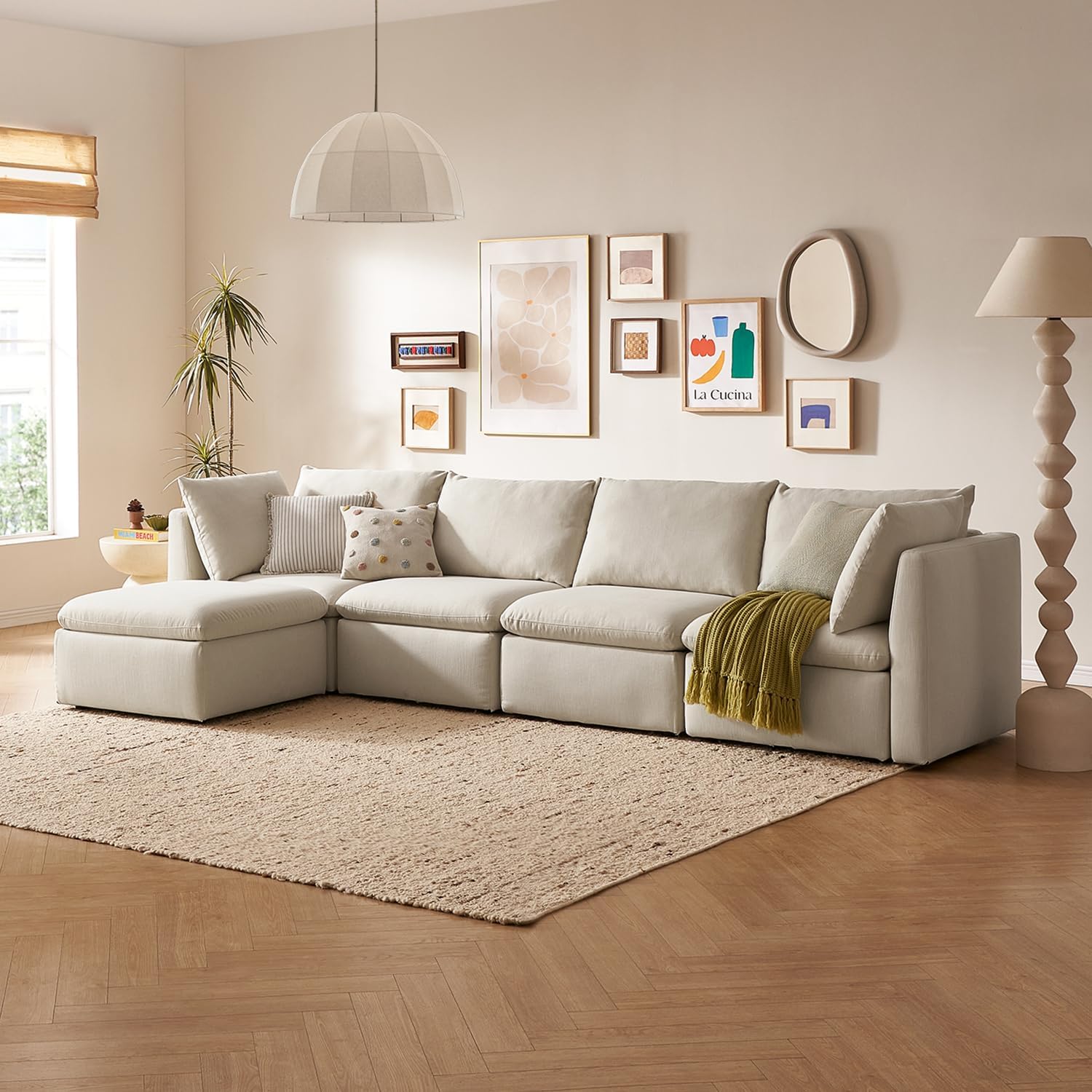mopio Oversized Modular Sectional Sofa with Fully Removable Covers and Storage, Convertible U, L-Shaped and Sleeper Sectional, Modern Couches with Ottoman Chaise (Oat Fabric, 5 Seats, L)
