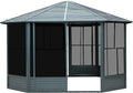 12x12 FT Octagonal Sunroom Solarium with Lockable Sliding Door & Moveable PE Screens | Dark Gray Aluminum Frame & Galvanized Steel Roof | Outdoor Screen House for Backyard, Patio, Garden