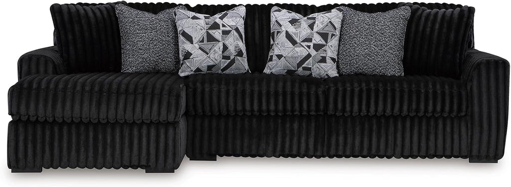 Signature Design by Ashley Midnight-Madness 2-Piece Sectional Sofa with Chaise, Faux Wood Finish Accent Legs, Fabric Upholstery, 120' W x 65' D x 40' H, Black