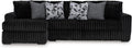 Signature Design by Ashley Midnight-Madness 2-Piece Sectional Sofa with Chaise, Faux Wood Finish Accent Legs, Fabric Upholstery, 120' W x 65' D x 40' H, Black