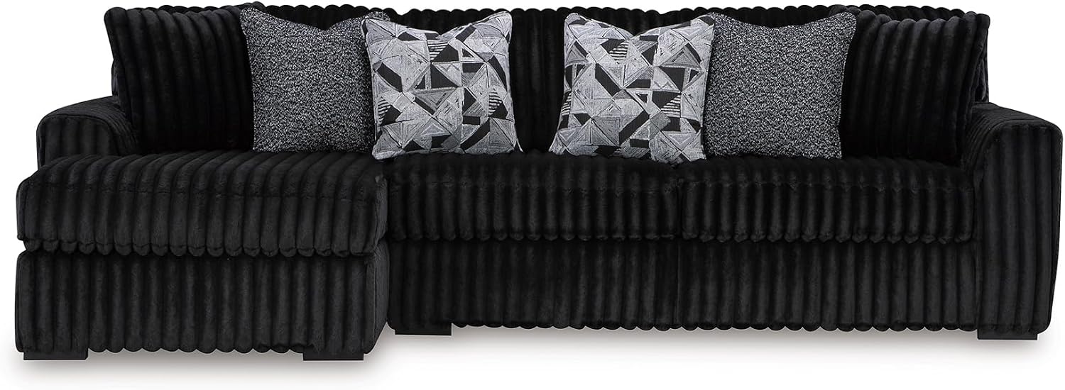 Signature Design by Ashley Midnight-Madness 2-Piece Sectional Sofa with Chaise, Faux Wood Finish Accent Legs, Fabric Upholstery, 120' W x 65' D x 40' H, Black
