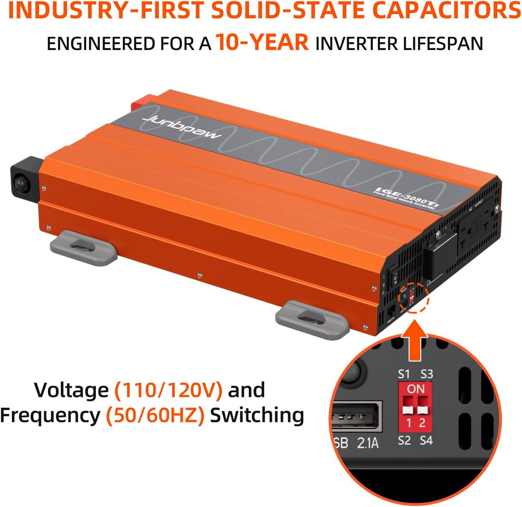3080W Pure Sine Wave Inverter 24V to 110V Ultra Quiet, Game-Changing Design | 24V to 120 Converter for Home, RV, Camping, Off-Grid & Outdoor Adventures丨DC to AC (LGE-24-3080TI)