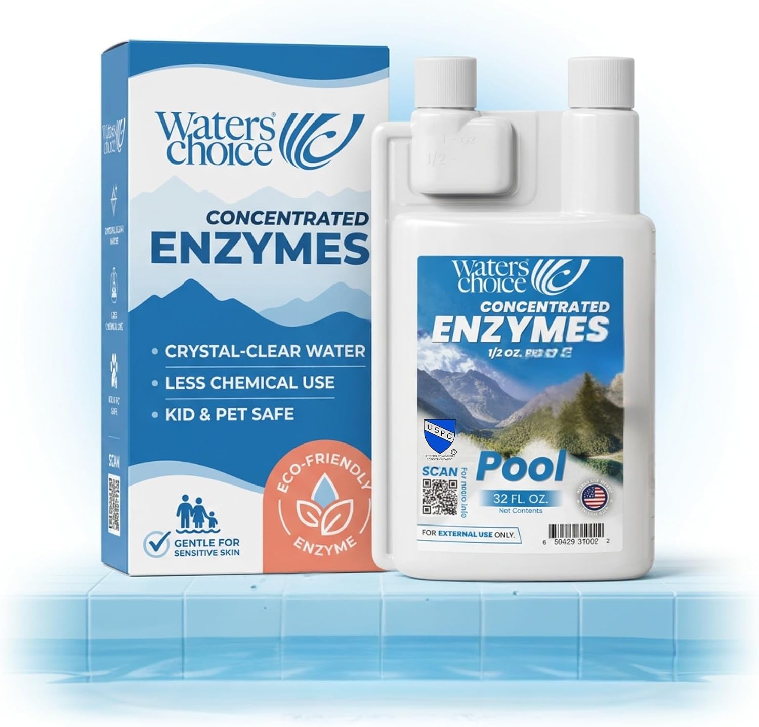 Waters Choice Weekly Pool Enzyme Concentrate 32 Ounce - Naturally Derived Pool Cleaner & Water Clarifier for Crystal Clear Pool Water - Reduce Chlorine Usage - No Scum or Odors