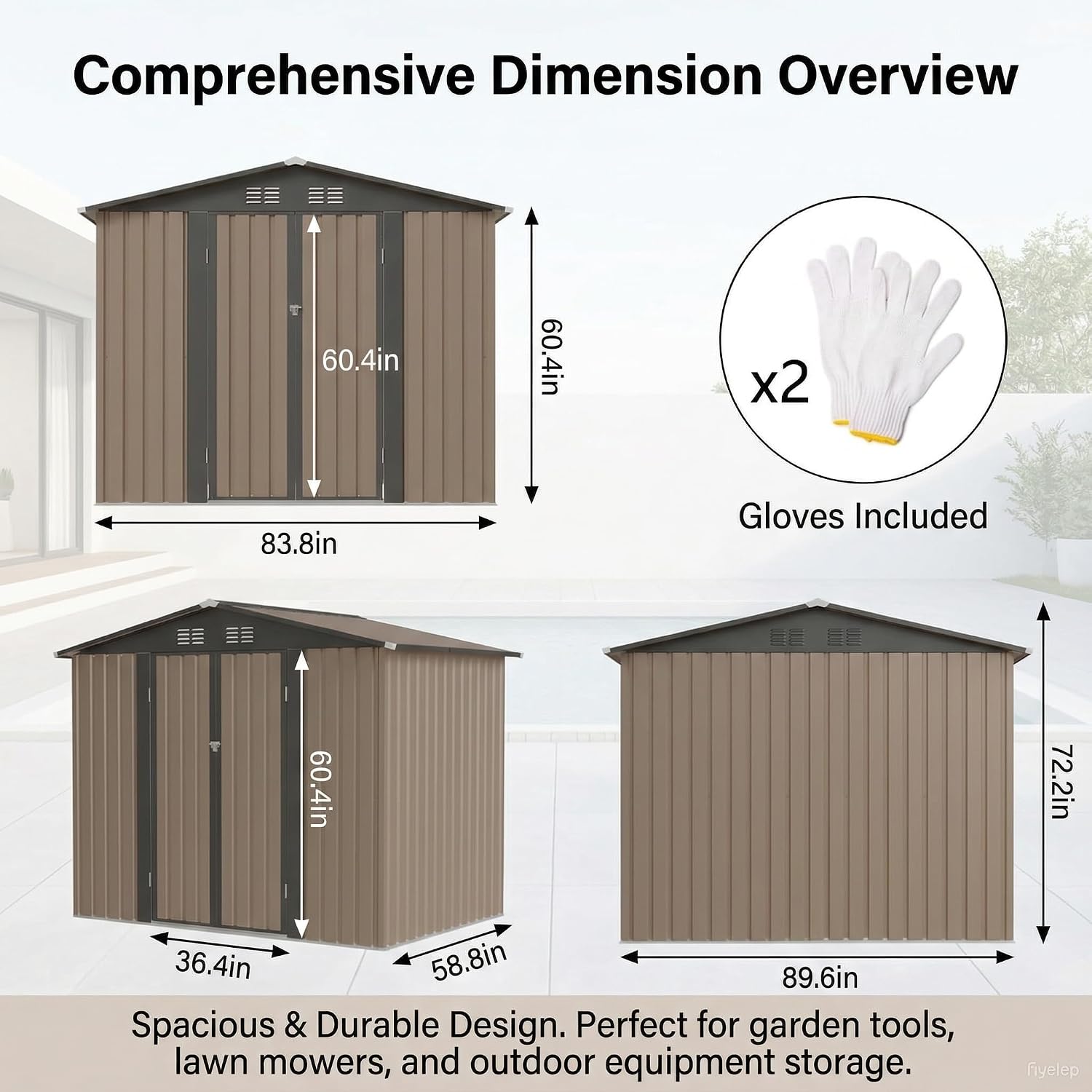 8x6 FT Outdoor Storage Shed, Galvanized Tool Shed, Metal Garden Shed with Apex Roof & Lockable Door & 2 Gloves, Waterproof Rust-Resistant for Backyard Garden Lawn Patio, Brown