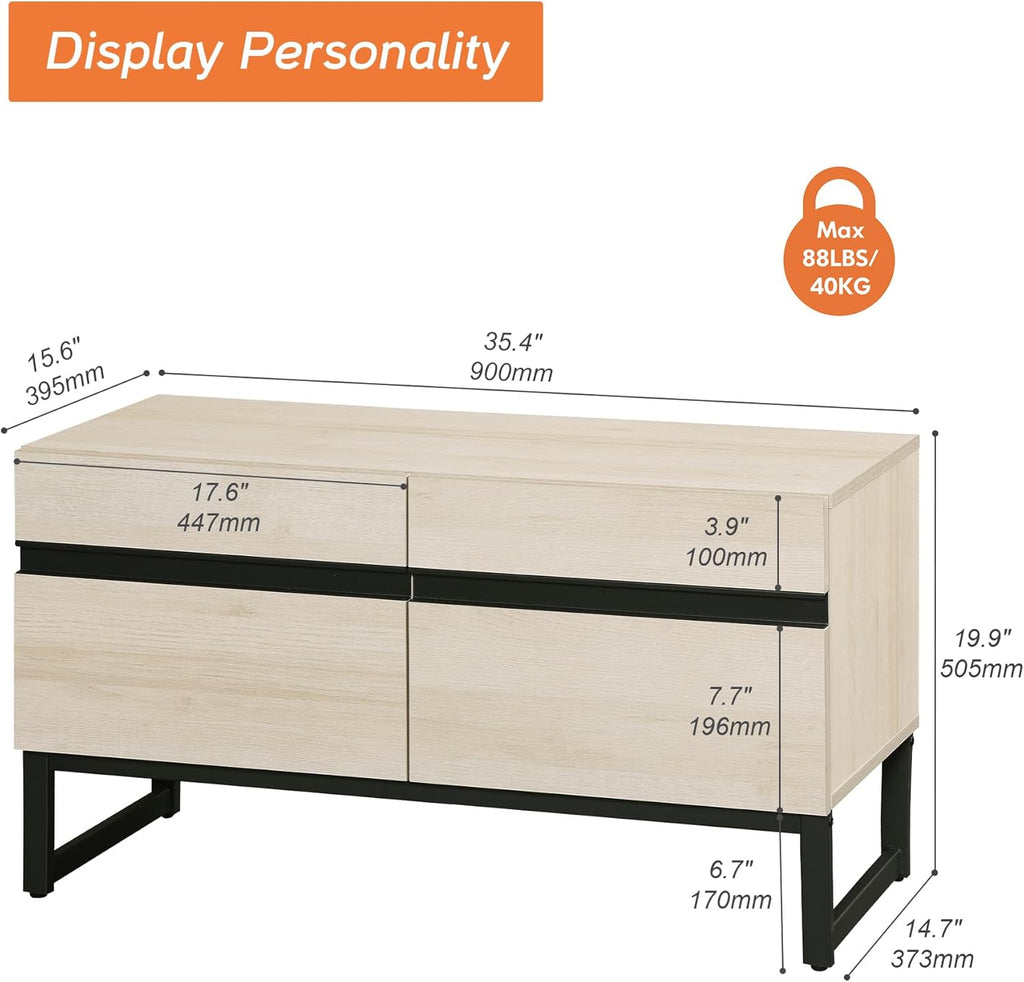 WAMPAT Modern TV Stand for 26-40 Inch TVs, Wood Entertainment Center with Metal Base Storage Cabinets, Media TV Console for Living Room, Light Oak, 1Pcs