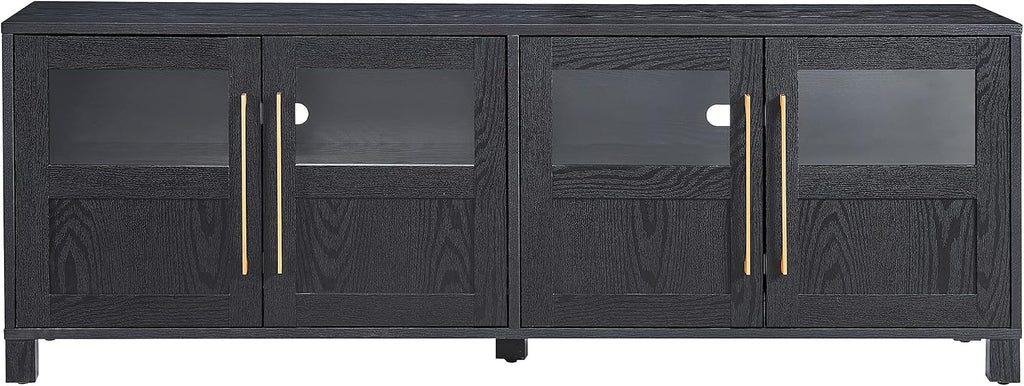 Henn&Hart TV Stand for TVs up to 75' with 2 Glass and Wood Split Panel Display Cabinets for Living Room, Family Room, or Office, Natural Black