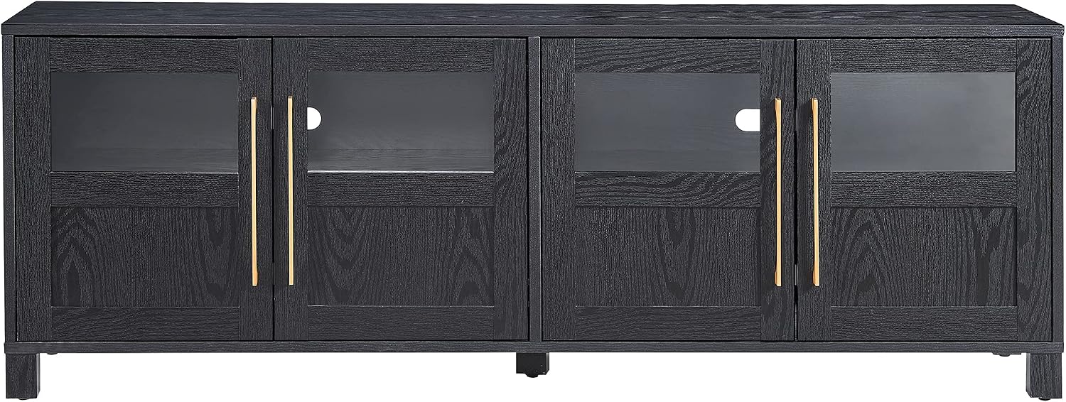 Henn&Hart TV Stand for TVs up to 75' with 2 Glass and Wood Split Panel Display Cabinets for Living Room, Family Room, or Office, Natural Black