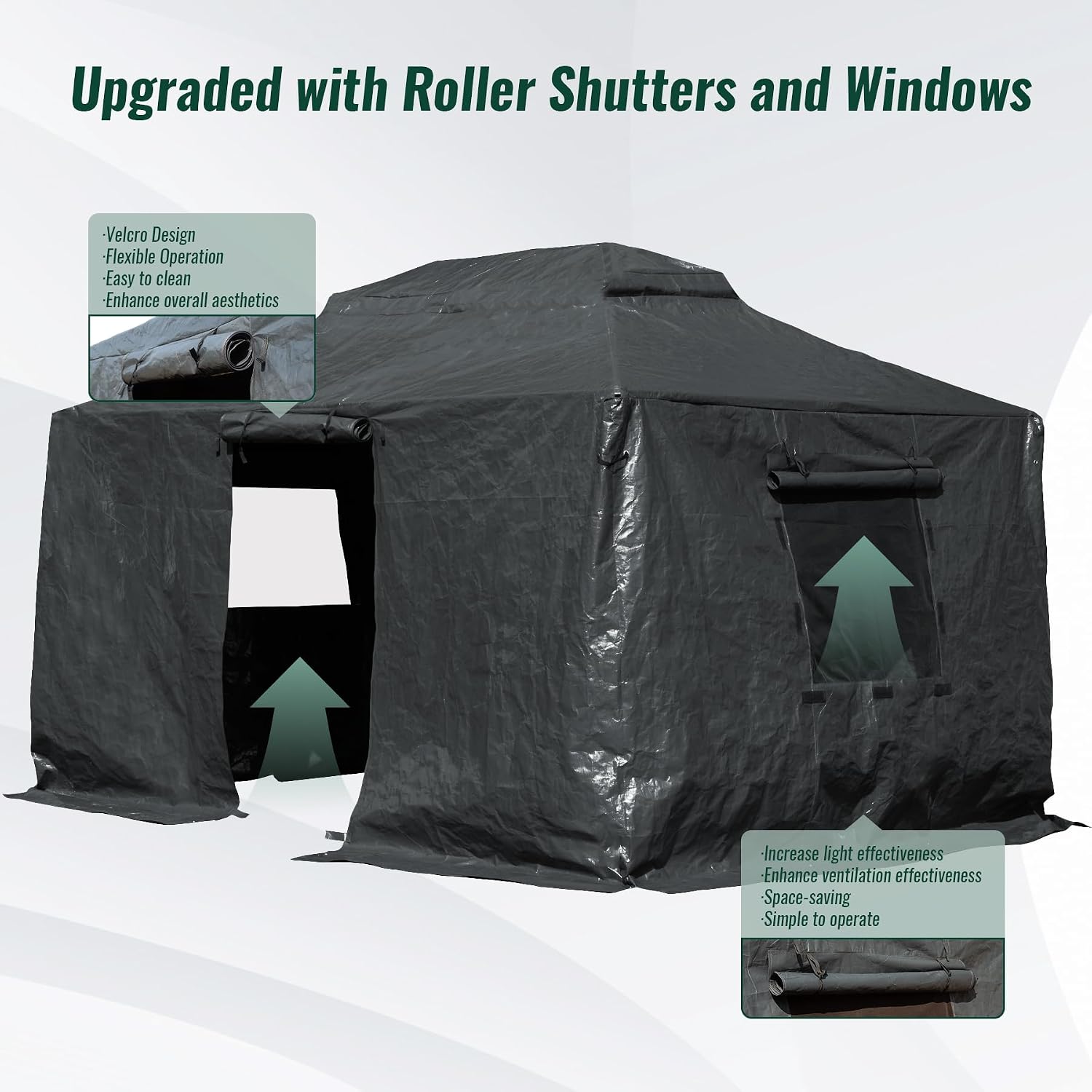 Domi 10' x 12' Universal Winter Gazebo Cover for Hardtop Gazebos,Outdoor Waterproof Enclosed Cover with Sidewalls and Mesh Windows,Grey (Gazebo not Included)