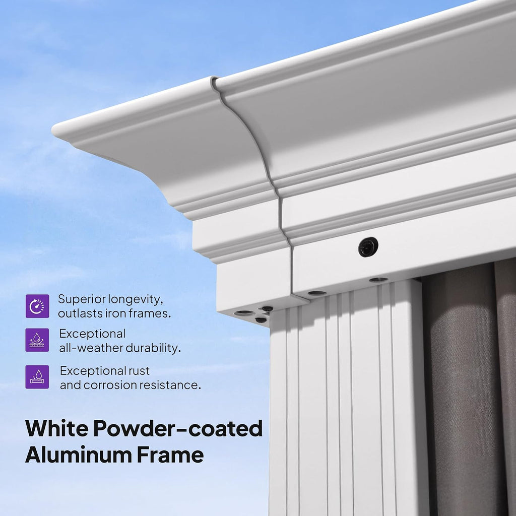 PURPLE LEAF 14' X 20' Outdoor Gazebo with Double Galvanized Steel Hardtop Double Roof Awning and Upgrade Curtain for Patio Lawn and Garden, Grey