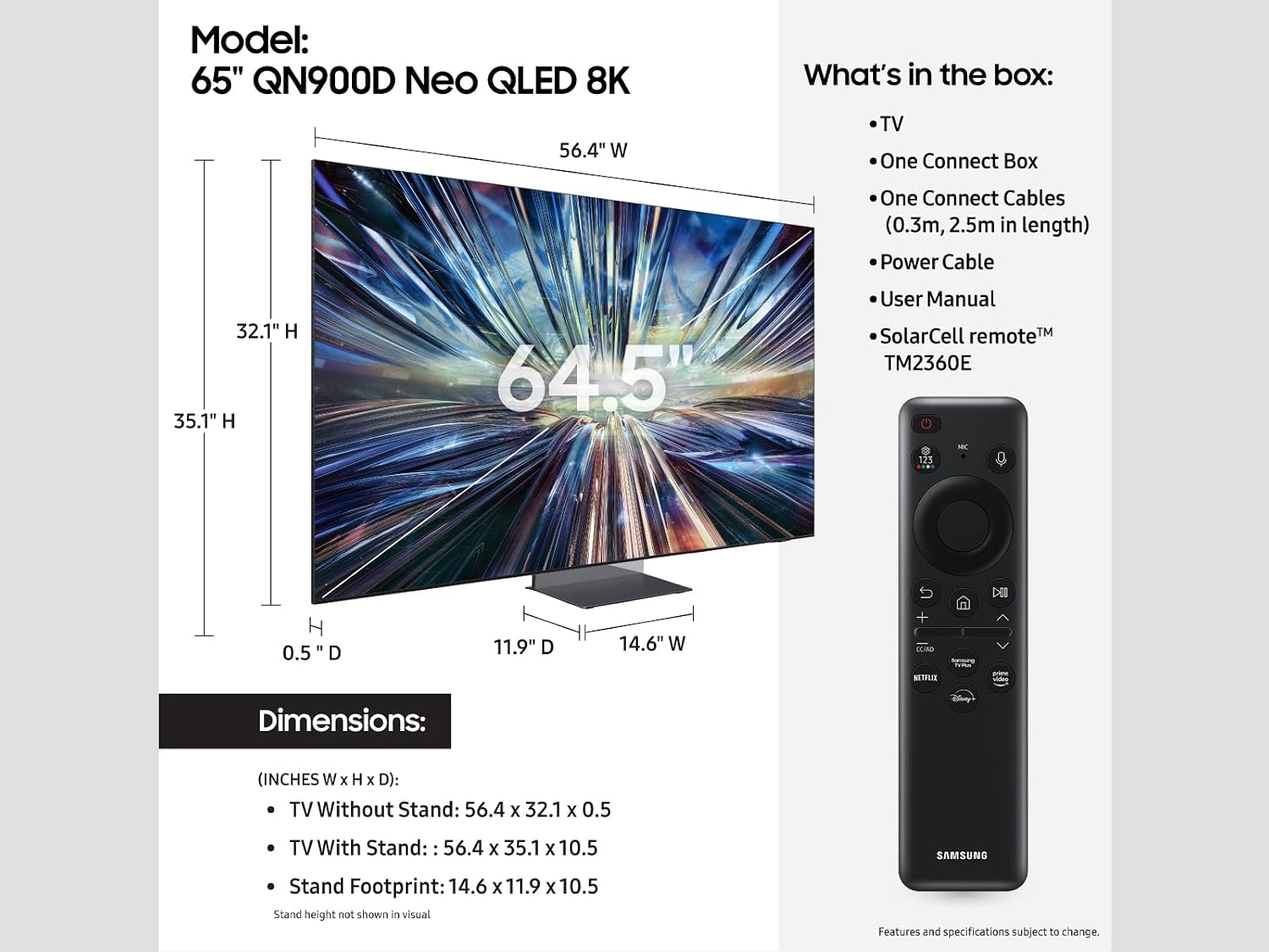 Samsung 65-Inch Class Neo QLED 8K QN900D Series Mini LED, Neo Quantum HDR Smart TV w/Dolby Atmos, Object Tracking Sound Pro, AI Motion Enhancer Pro, Alexa Built-in (QN65QN900D, 2024 Model)