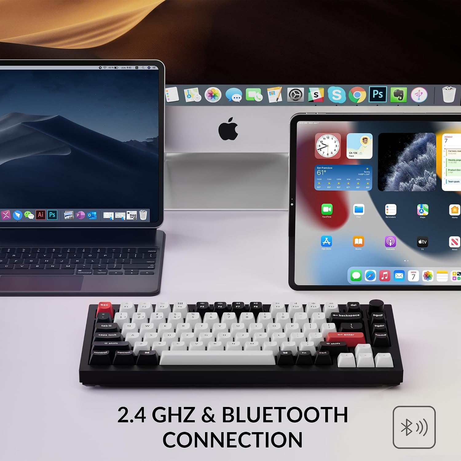 Keychron Q1 HE Wireless Custom Keyboard Rapid Trigger QMK Launcher 2.4 GHz Bluetooth 5.2 with Gateron Double-Rail Magnetic Switch, RGB Compatible with Mac Windows Linux (Hot-swappable)