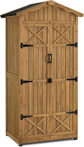 Macrout Outdoor Storage Cabinet, 75 Inches Lockable Wooden Storage Shed with Removable Shelves, Tall Tool Shed with for Yard Patio Lawn, 1165