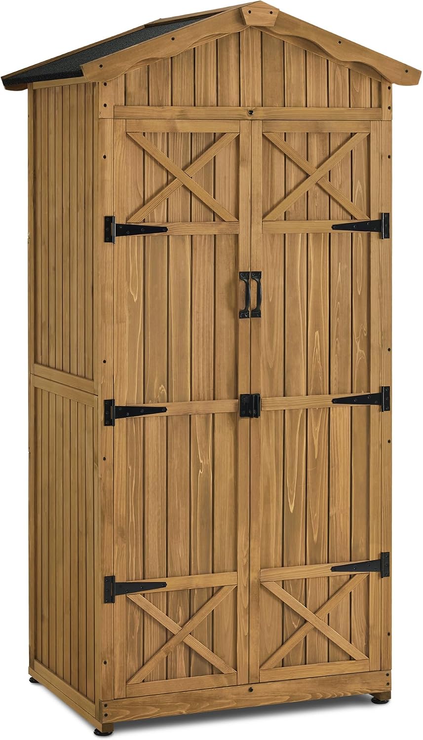 Macrout Outdoor Storage Cabinet, 75 Inches Lockable Wooden Storage Shed with Removable Shelves, Tall Tool Shed with for Yard Patio Lawn, 1165