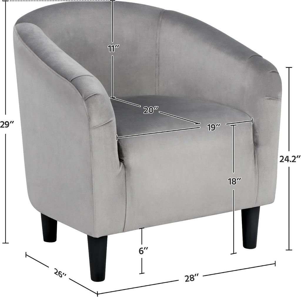 Yaheetech Living Room Chair, Velvet Accent Chair, Upholstered Barrel Chair, Sitting Chair with Armrest and Low Back for Living Room Bedroom Reception Room, Gray