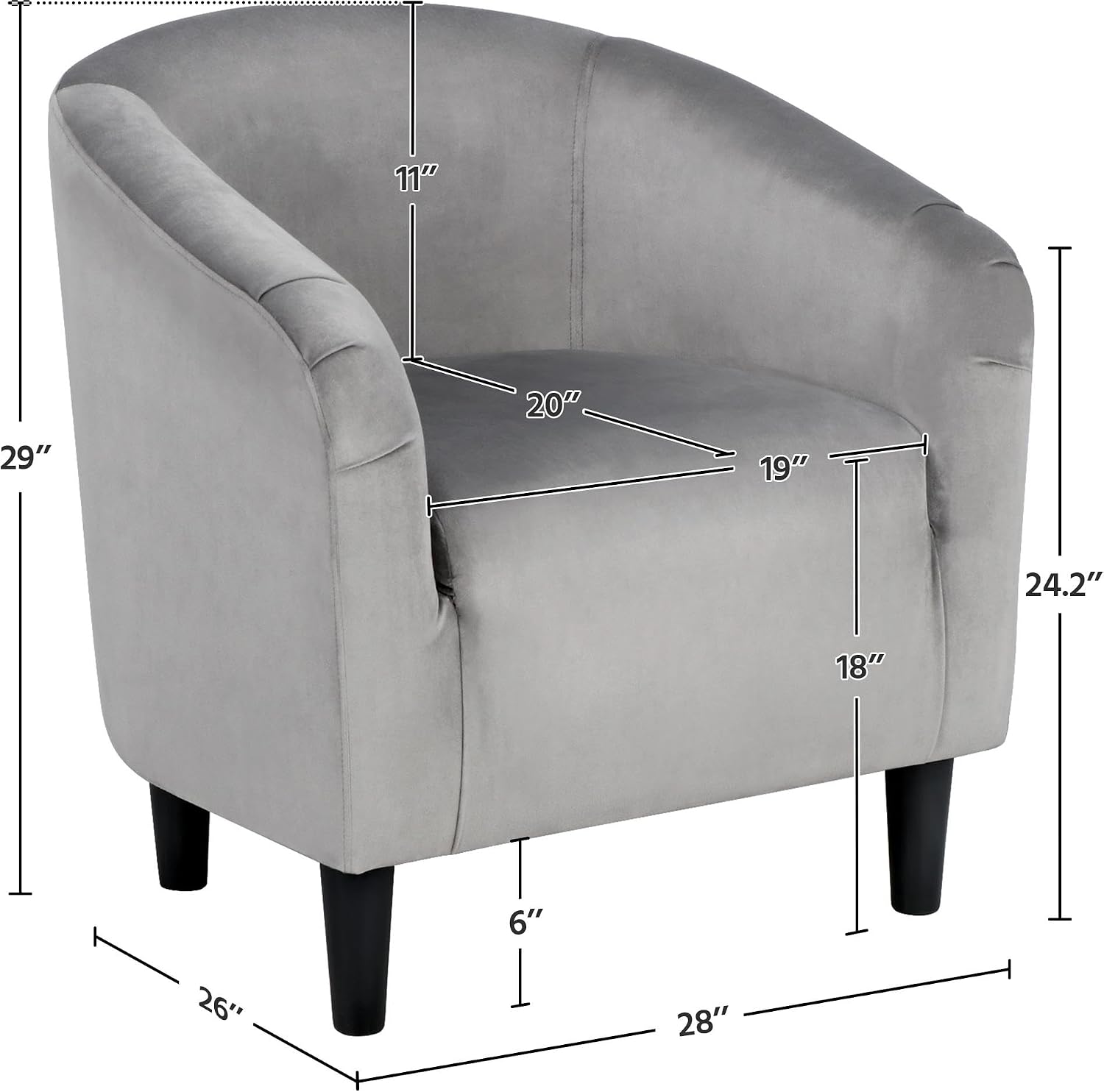 Yaheetech Living Room Chair, Velvet Accent Chair, Upholstered Barrel Chair, Sitting Chair with Armrest and Low Back for Living Room Bedroom Reception Room, Gray