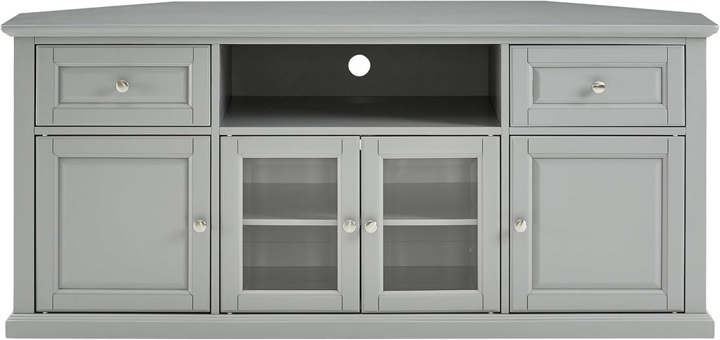 Crosley Furniture Corner TV Stand for 65+ inch TVs, Entertainment Center with Adjustable Storage Shelves, Gray