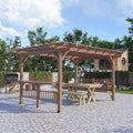 14 x 10 ft Wood Pergola with Bench Seat & Bar Table Quality Solid Wood Gazebo Pavilion for Backyard Deck Patio Outdoor Large Pergola Grape Trellis Grill Gazebo, Snow and Wind Supported