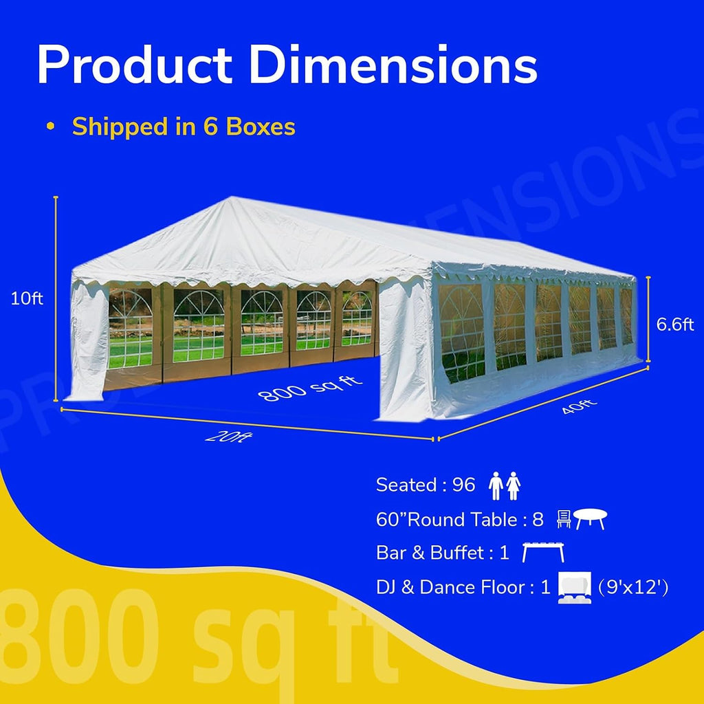 20x40 Premium PVC Party Tent Heavy Duty Outdoor Commercial Event Tent, Elegant White Large Wedding Tent Gazebo Carport Shelter Canopy with Removable Sidewall Windows, Water UV Fire Resistant