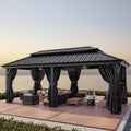 COBIZI Gazebo 12x20 Hardtop Gazebo with Heavy Duty Galvanized Steel Double Roof and Aluminum Frame, Outdoor Gazebo with Curtains and Netting, Permanent Gazebo for Patio, Lawn, & Garden Backyard, Black