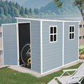 4x8 ft Outdoor Resin Storage Shed with Floor and 2 Windows, Waterproof Plastic Garden Shed with Lockable Door and Air Vents, All-Weather Tool Sheds for Backyard, Patio, Lawn (Grey)