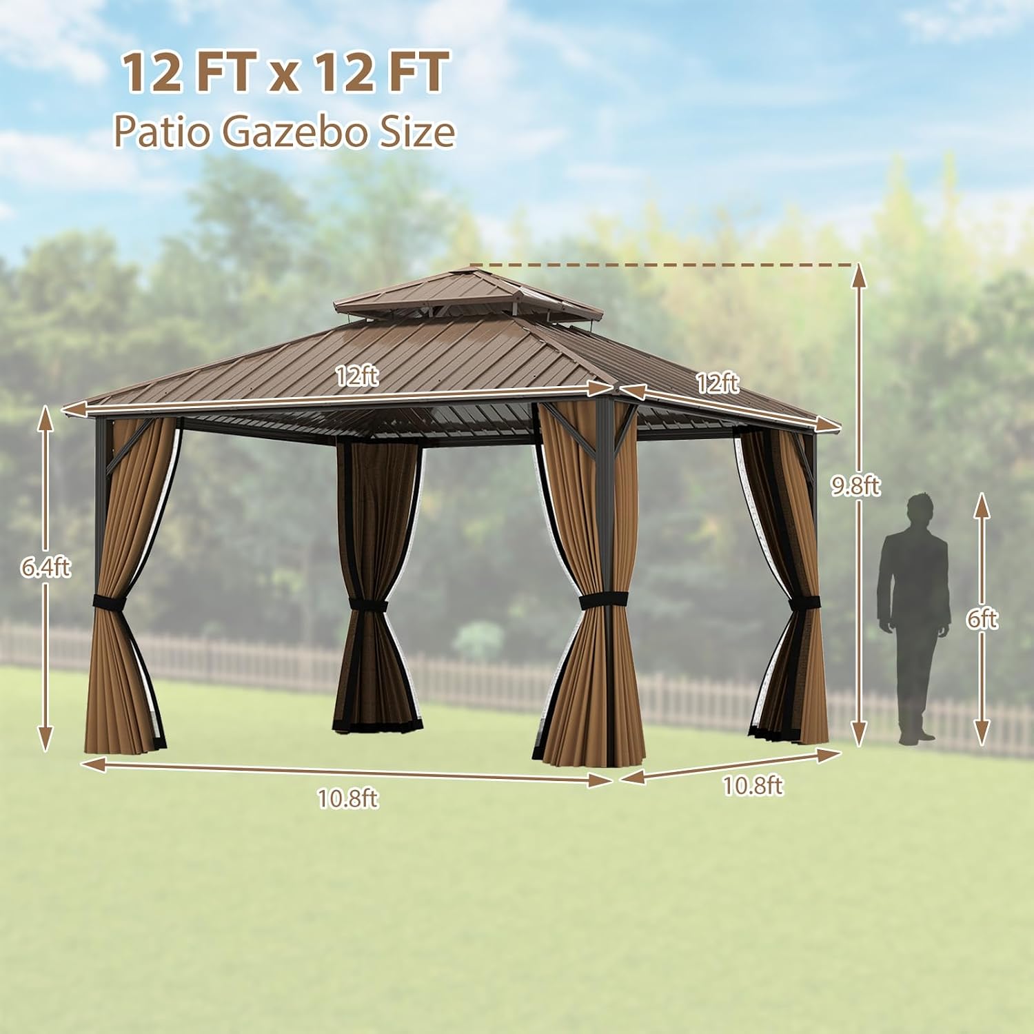 Tangkula 12x12 FT Hardtop Gazebo, Aluminum Frame Permanent Pavilion with Curtains, Netting, Heavy-Duty Double-Tier Galvanized Metal Roof, Outdoor Gazebo for Patios Garden Deck Lawn Backyard