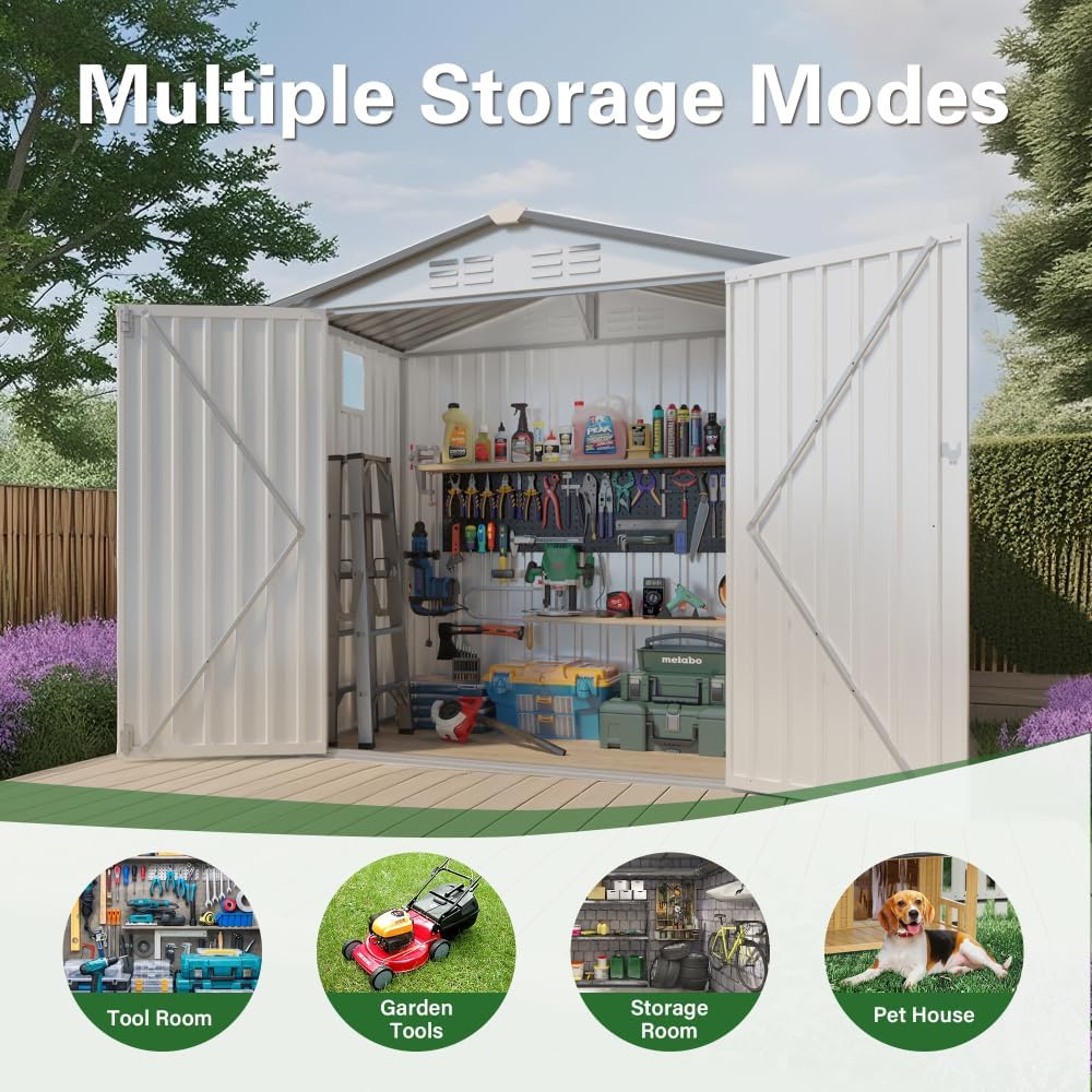 6X3.5 FT Metal Storage Shed Outdoor Tool Shed with Window, Lockable Door & Vents, Waterproof Backyard Garden Storage for Tools, Bikes, Sundries, Patio (White+Gray)